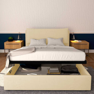 Baldiflex letto contenitore king size in ecopelle sfoderabile Giuliano crema