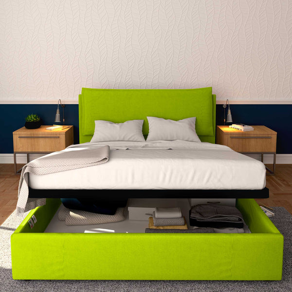 Baldiflex letto contenitore king size in ecopelle sfoderabile Giuliano verde mela