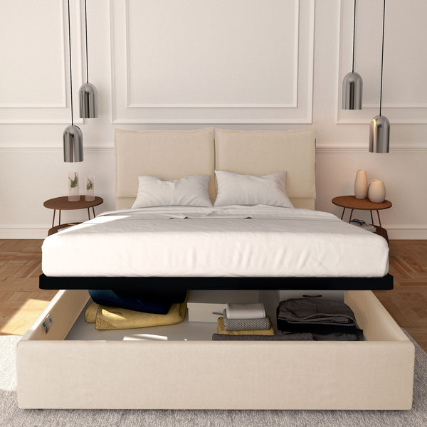 Baldiflex letto contenitore king size in ecopelle sfoderabile Licia bianco