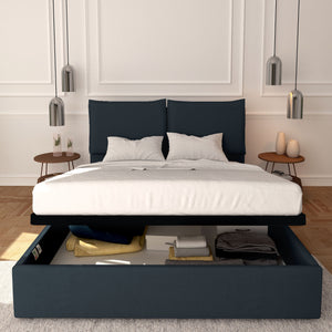 Baldiflex letto contenitore king size in ecopelle sfoderabile Licia blu notte