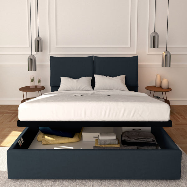 Baldiflex letto contenitore king size in ecopelle sfoderabile Licia blu notte
