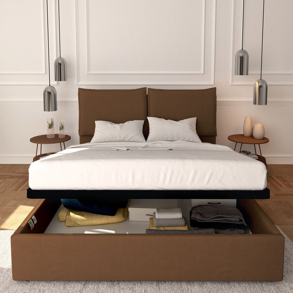 Baldiflex letto contenitore king size in ecopelle sfoderabile Licia caffe