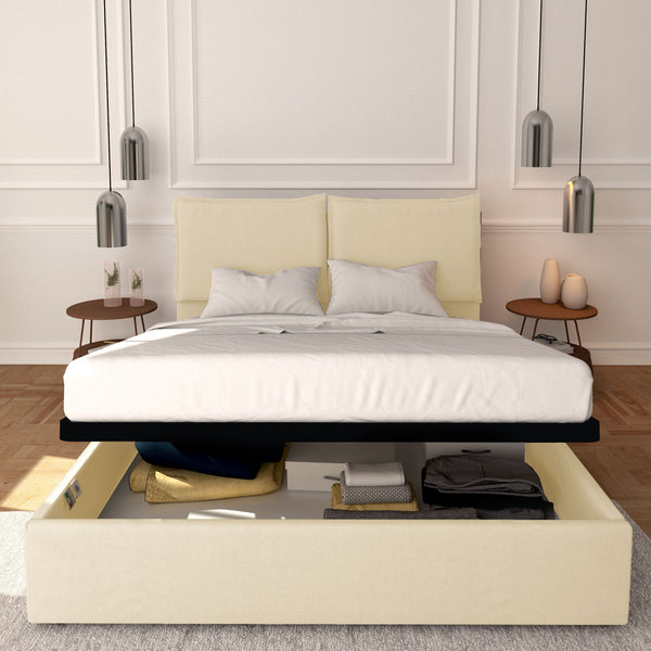 Baldiflex letto contenitore king size in ecopelle sfoderabile Licia crema