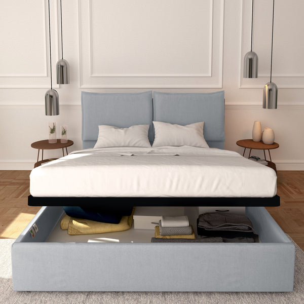 Baldiflex letto contenitore king size in ecopelle sfoderabile Licia grigio chiaro