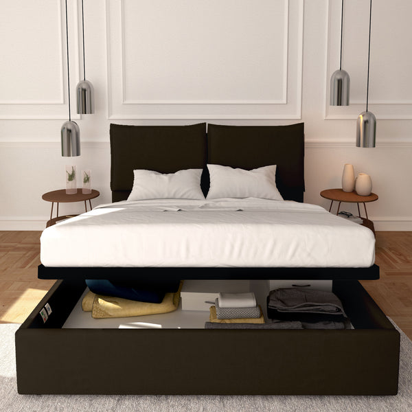 Baldiflex letto contenitore king size in ecopelle sfoderabile Licia marrone scuro