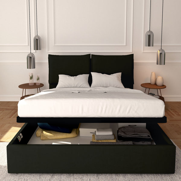 Baldiflex letto contenitore king size in ecopelle sfoderabile Licia nero