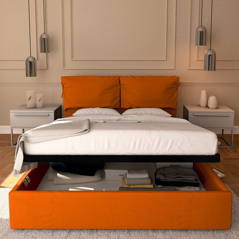 Baldiflex letto contenitore king size in ecopelle sfoderabile Licia Soft arancione