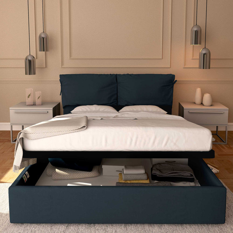 Baldiflex letto contenitore king size in ecopelle sfoderabile Licia Soft blu notte