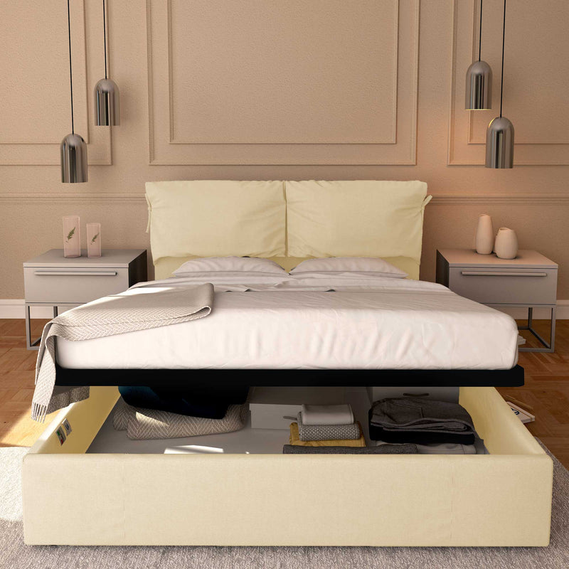 Baldiflex letto contenitore king size in ecopelle sfoderabile Licia Soft crema