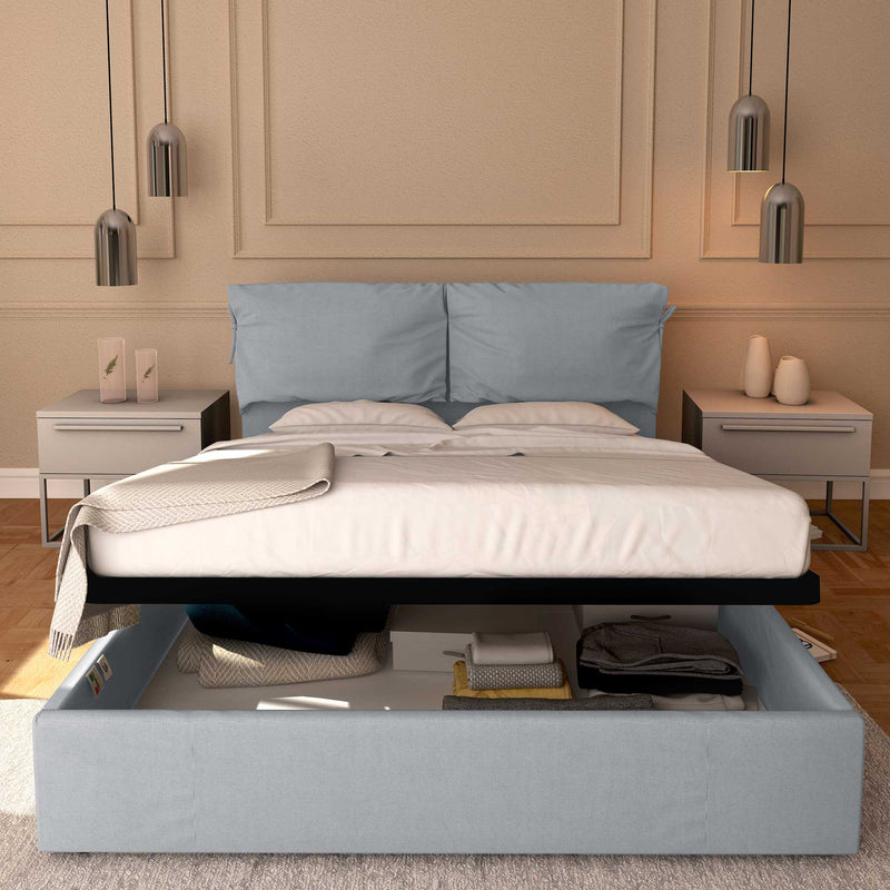 Baldiflex letto contenitore king size in ecopelle sfoderabile Licia Soft grigio chiaro