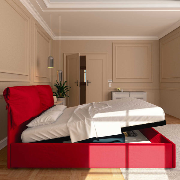 Letto contenitore king size in ecopelle sfoderabile rosso laterale Licia Soft Baldiflex