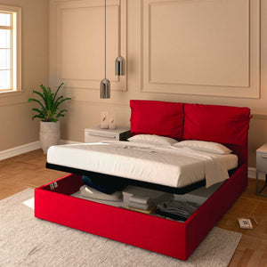 Letto contenitore king size in ecopelle sfoderabile rosso lato 1 Licia Soft Baldiflex