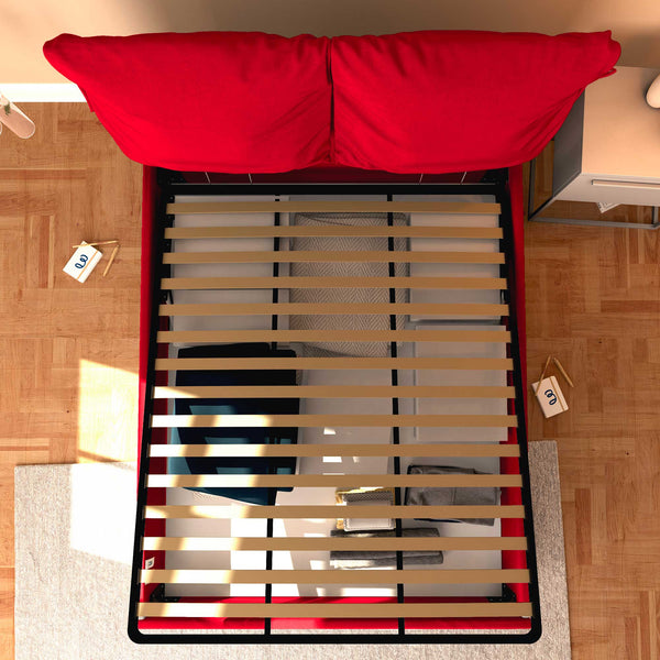 Letto contenitore king size in ecopelle sfoderabile rosso dall'alto Licia Soft Baldiflex