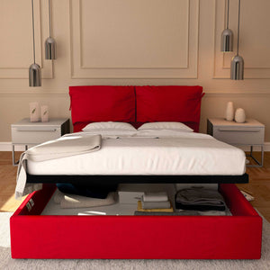 Letto contenitore king size in ecopelle sfoderabile rosso frontale Licia Soft Baldiflex