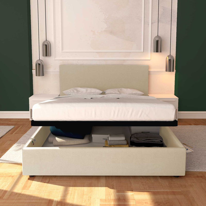 Baldiflex letto contenitore king size in ecopelle sfoderabile Rossano beige chiaro