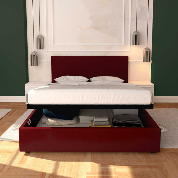 Baldiflex letto contenitore king size in ecopelle sfoderabile Rossano bordeaux
