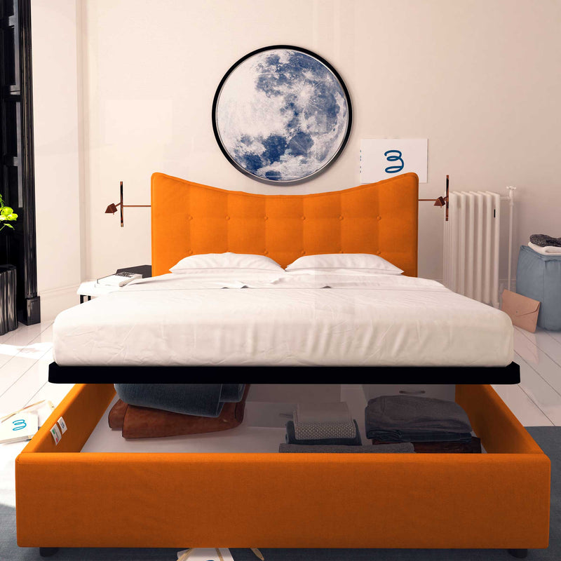 Baldiflex letto contenitore king size in tessuto Moon arancione