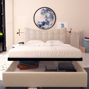 Baldiflex letto contenitore king size in tessuto Moon beige