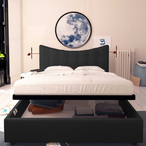 Baldiflex letto contenitore king size in tessuto Moon nero