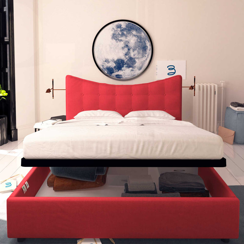 Baldiflex letto contenitore king size in tessuto Moon rosso