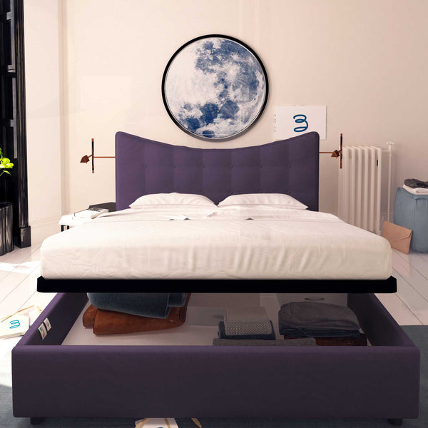 Baldiflex letto contenitore king size in tessuto Moon viola