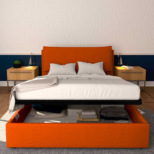 Baldiflex letto contenitore king size in tessuto sfoderabile Giuliano arancione