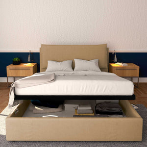 Baldiflex letto contenitore king size in tessuto sfoderabile Giuliano cammello