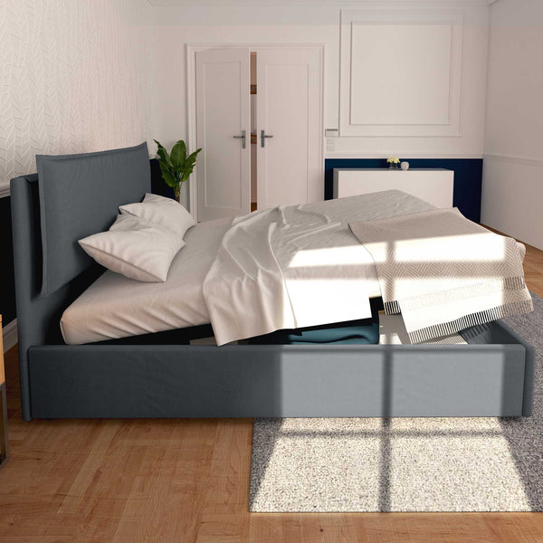 Baldiflex letto contenitore king size in tessuto sfoderabile Giuliano grigio antracite