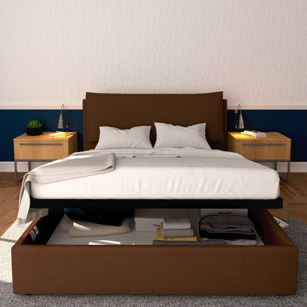 Baldiflex letto contenitore king size in tessuto sfoderabile Giuliano marrone