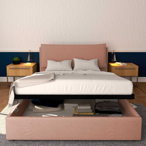 Baldiflex letto contenitore king size in tessuto sfoderabile Giuliano rosa antico