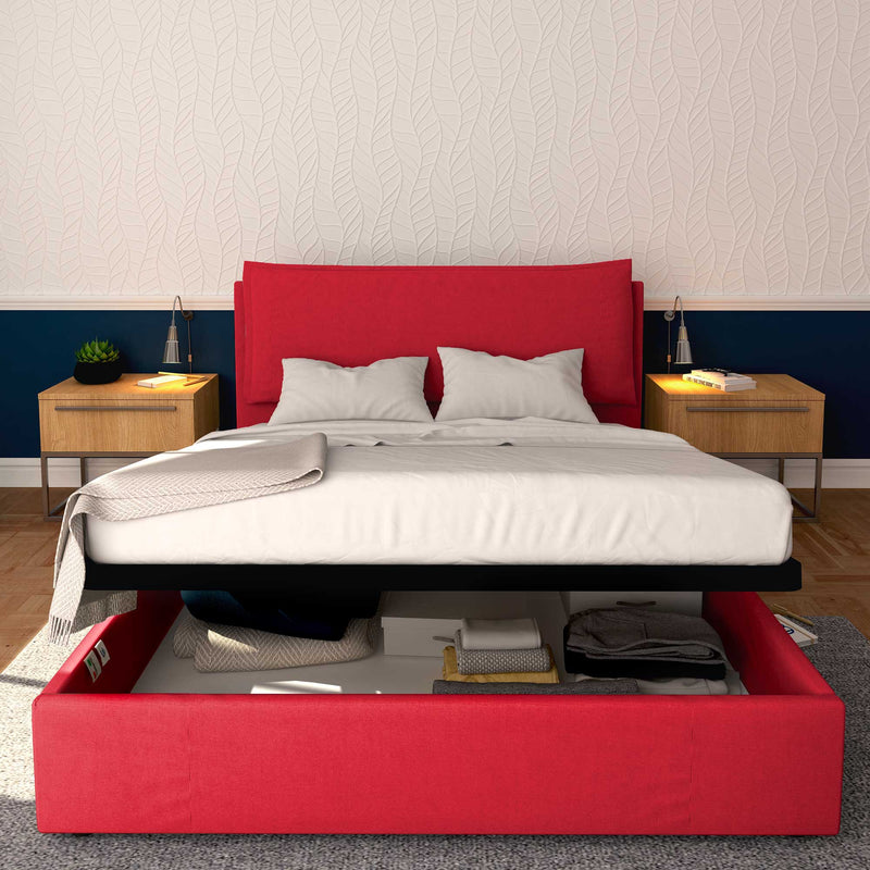 Baldiflex letto contenitore king size in tessuto sfoderabile Giuliano rosso