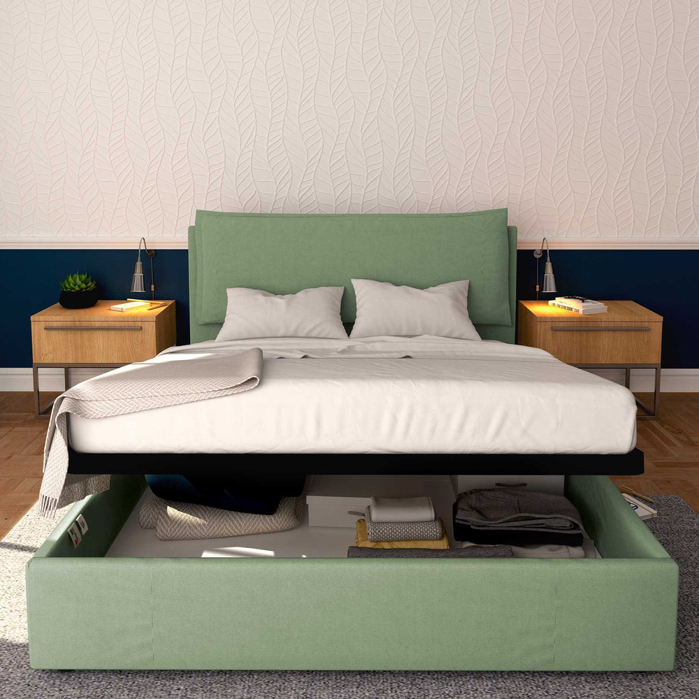 Baldiflex letto contenitore king size in tessuto sfoderabile Giuliano verde menta