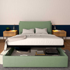 Baldiflex letto contenitore king size in tessuto sfoderabile Giuliano verde menta