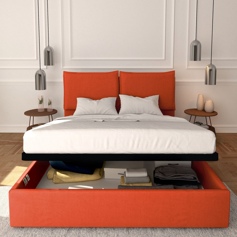 Baldiflex letto contenitore king size in tessuto sfoderabile Licia arancione