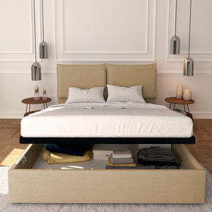 Baldiflex letto contenitore king size in tessuto sfoderabile Licia cammello