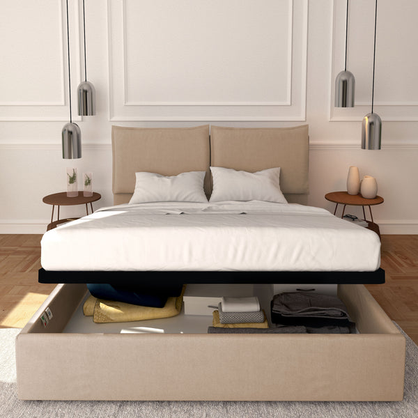 Baldiflex letto contenitore king size in tessuto sfoderabile Licia grigio talpa