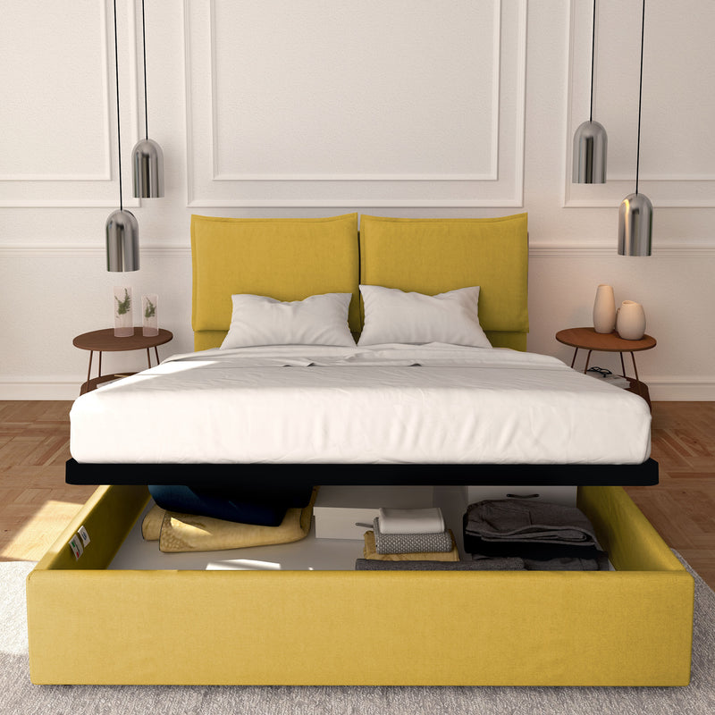 Baldiflex letto contenitore king size in tessuto sfoderabile Licia giallo senape