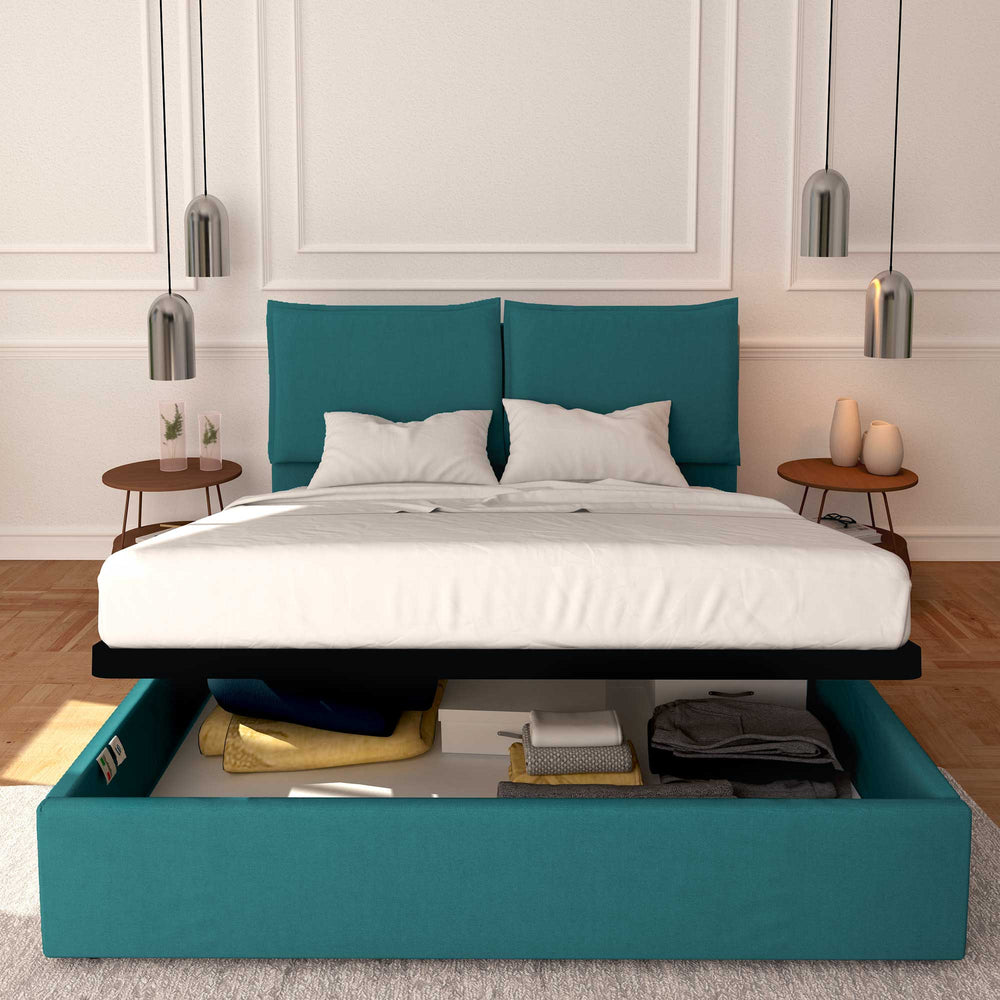 Baldiflex letto contenitore king size in tessuto sfoderabile Licia turchese