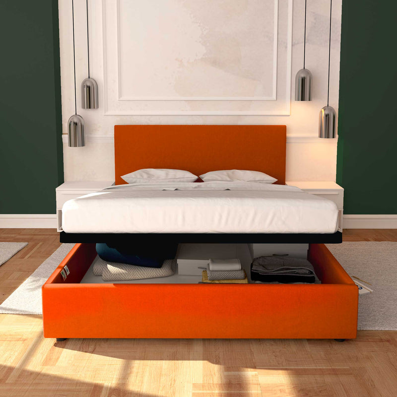 Baldiflex letto contenitore king size in tessuto sfoderabile Rossano arancione