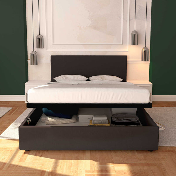 Baldiflex letto contenitore king size in tessuto sfoderabile Rossano caffe