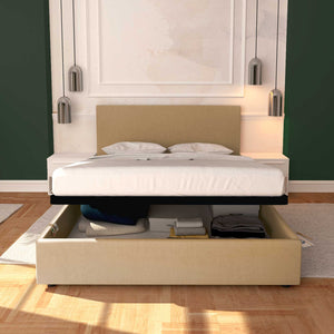 Baldiflex letto contenitore king size in tessuto sfoderabile Rossano cammello