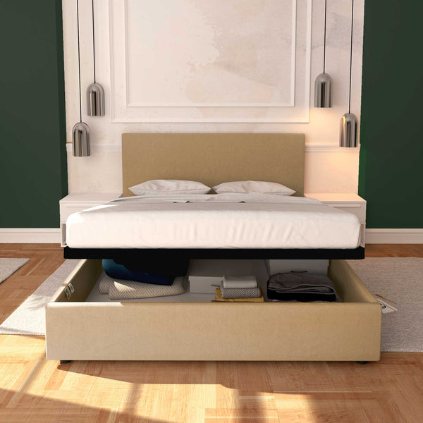 Baldiflex letto contenitore king size in tessuto sfoderabile Rossano cammello