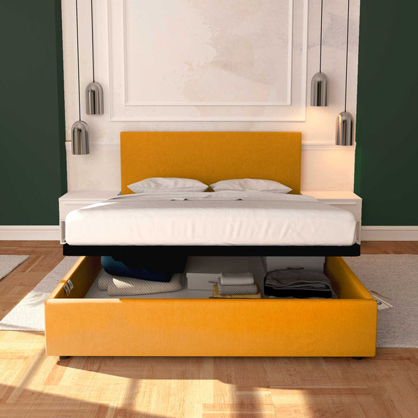 Baldiflex letto contenitore king size in tessuto sfoderabile Rossano mango