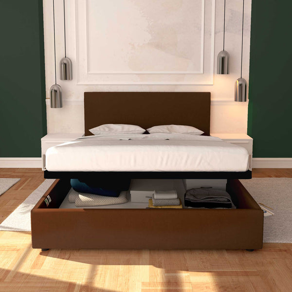 Baldiflex letto contenitore king size in tessuto sfoderabile Rossano marrone