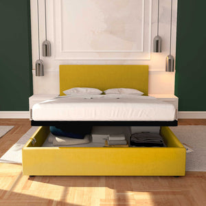 Baldiflex letto contenitore king size in tessuto sfoderabile Rossano senape