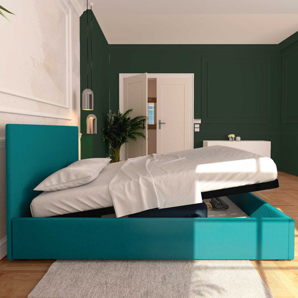 Baldiflex letto contenitore king size in tessuto sfoderabile Rossano turchese