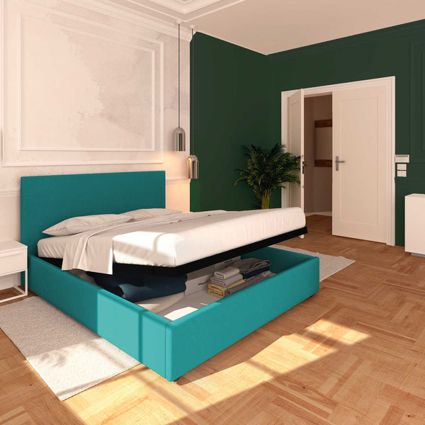 Baldiflex letto contenitore king size in tessuto sfoderabile Rossano turchese