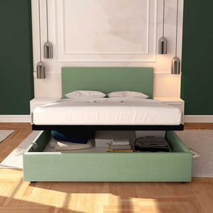 Baldiflex letto contenitore king size in tessuto sfoderabile Rossano verde menta