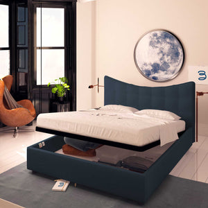 Baldiflex letto contenitore matrimoniale in ecopelle Moon blu notte