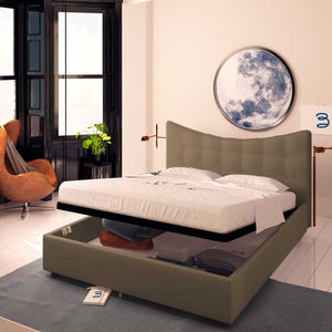 Baldiflex letto contenitore matrimoniale in ecopelle Moon grigio talpa